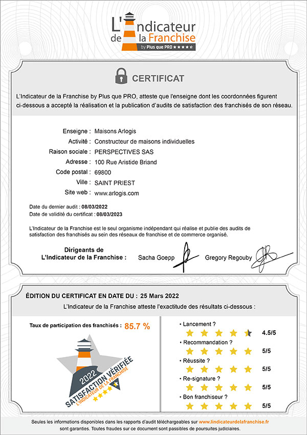 etude indicateur de la franchise constructeur maison individuelle maisons arlogis